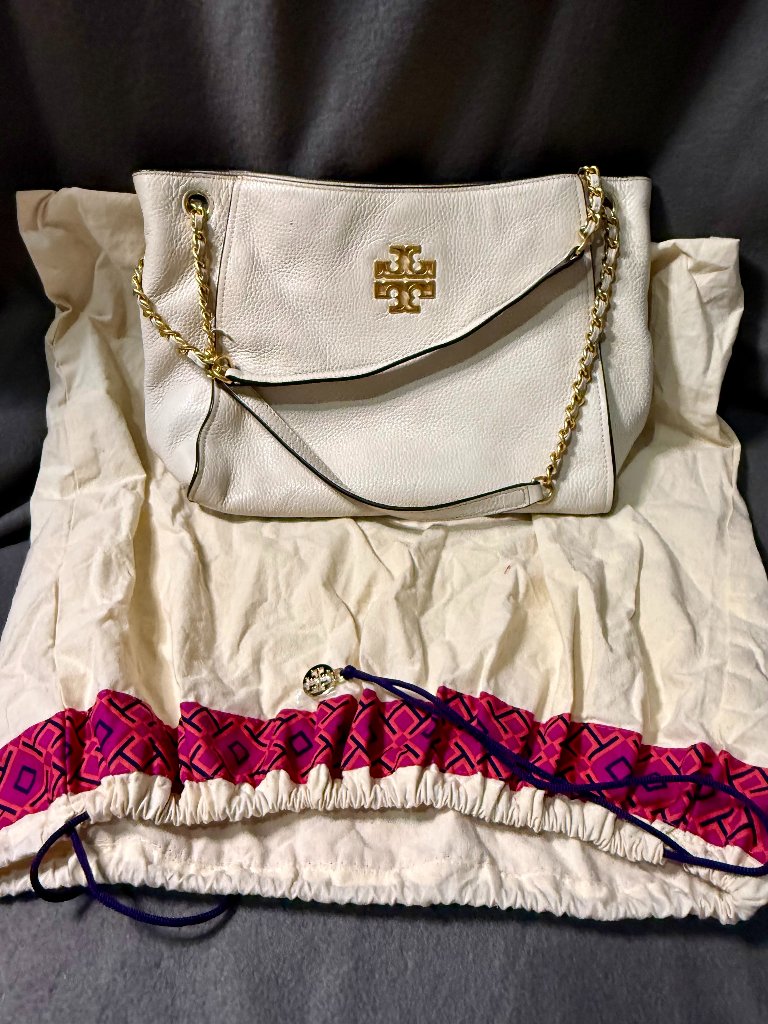 Large Tory Burch Cream Chain Tote With Bag